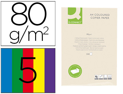 500h papel fotocopiadora Q-Connect A4 80g/m² 5 colores surtidos intensos